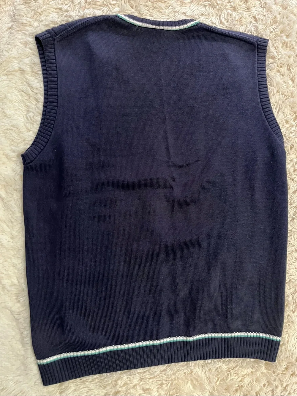 Lacoste Navy Cable-Knit V-Neck Sweater Vest with Green & White Trim